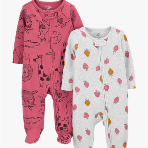 Simple Joys by Carter's baby-girls 2-way Zip Thermal Footed Sleep and Play, Pack of 2