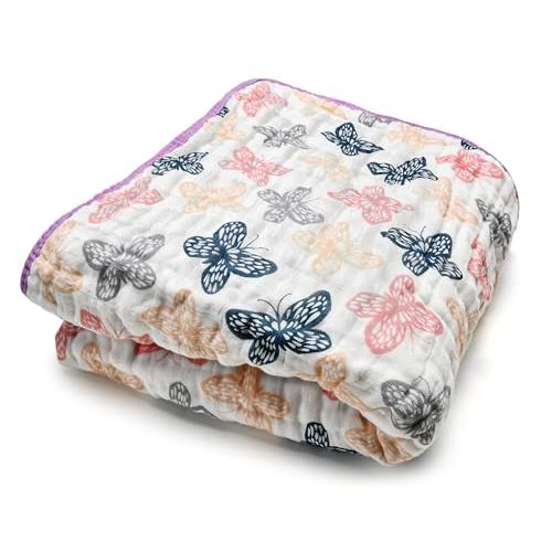 ZPECC Muslin Toddler Blanket Thicker, 47x47 Organic Cotton Kids Quilt Hypoallergenic for Baby Essentials Crib Stroller Daycare Cot, Butterfly