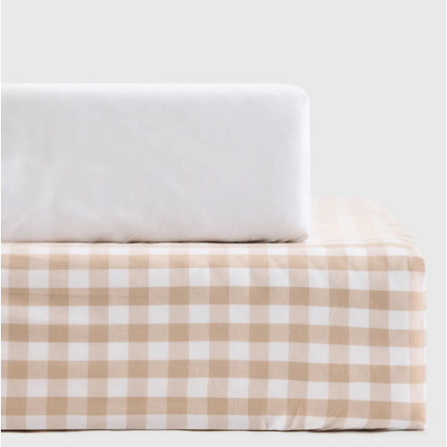 Organic Percale Gingham Crib Sheet 2-Pack in Cafe