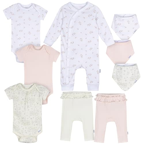 Gerber unisex-baby 9-piece Baby Gift Set for Newborn Boys & Girls – Premium Cotton Baby Essentials Layette Set