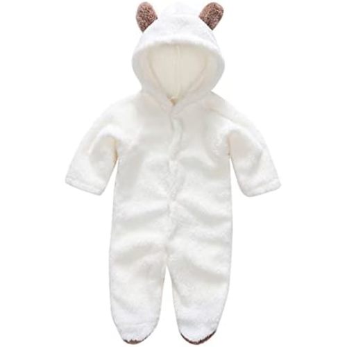 Baby Newborn Bear Outfit Fleece Snowsuit Winter Clothes Hooded Jumpsuit Romper for Baby boy Girl Cute Comfort Hood
