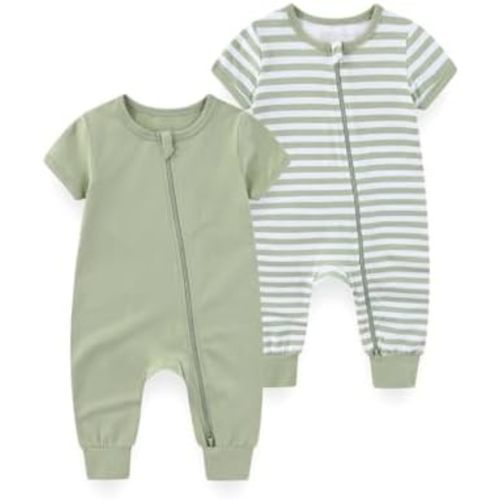 JELYLOVE Zipper 2 Pack Short Sleeve Baby One-Piece Rompers Unisex Casual New Born Clothes Infant Outfit