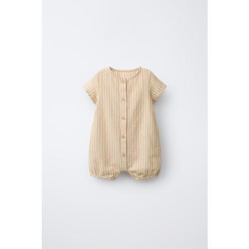 COTTON AND LINEN STRIPED ROMPER - Ocher | ZARA United States