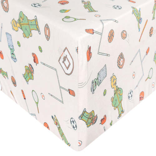 Premium Knit Fitted Crib Sheet - Sesame Street Varsity Friends