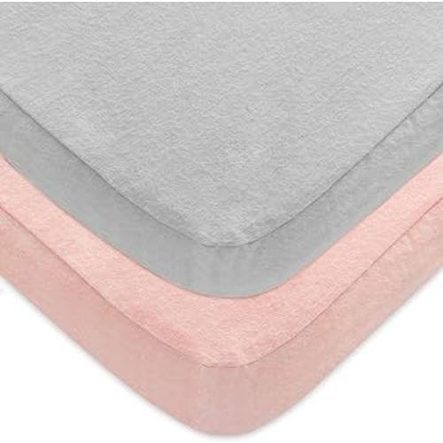 Pack 'n Play 2-Pack, 100% Cotton Flannel, Portable Mini Crib Sheets, Fitted Playard Mattress Cover for Girls & Boys, Ultra Soft Warm Breathable Convertible Playpen Sheet, Grey & Pink