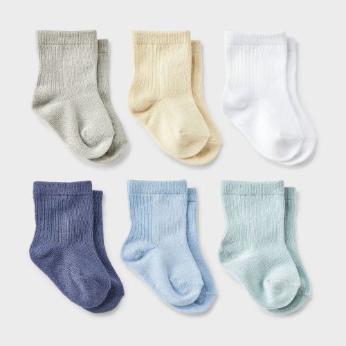 Baby Boys' 6pk Crew Socks - Cloud Island™ Blue/Gray/Tan 0-3M