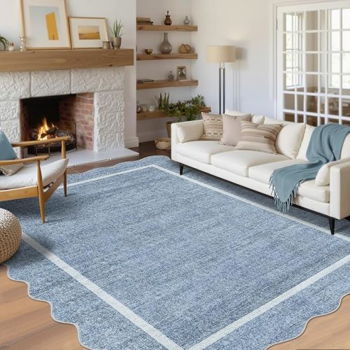 GarveeHome Scalloped Large Living Room Area Rug 8x10 Machine Washable, Blue