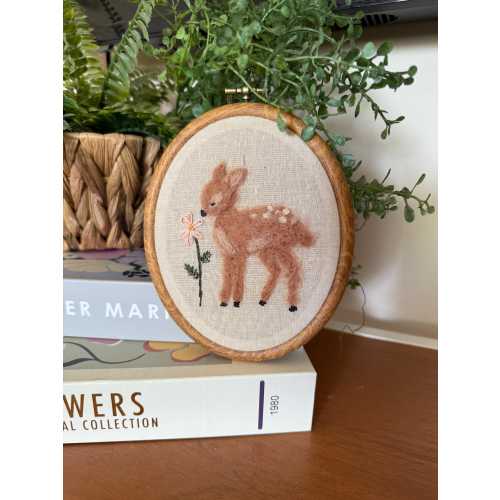 Needle Felt Nursery Sign Photo Prop Newborn New Baby baby deer fawn Embroidery Hand Made