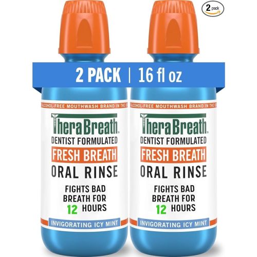 TheraBreath Fresh Breath Mouthwash, Icy Mint Flavor, Alcohol-Free, 16 Fl Oz (Pack of 2)