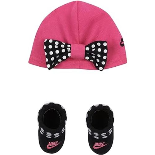 Nike Baby Girls Polka-Dot Bow Hat & Bootie Socks 2 Piece Set (Multi-Color(NN0604-P5D), 0-6 Months)