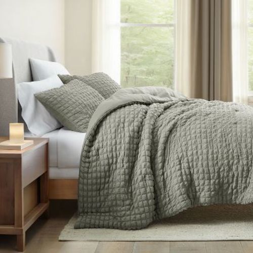 Seersucker Textured Comforter Set, All-Season Down Alternative  Ultra Soft & Lightweight  3PC - Becky Cameron, Willow, King/California King