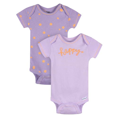 Gerber Baby Girl Short Sleeve Cotton Onesies, 2-Pack, Sizes Newborn - 12 Months