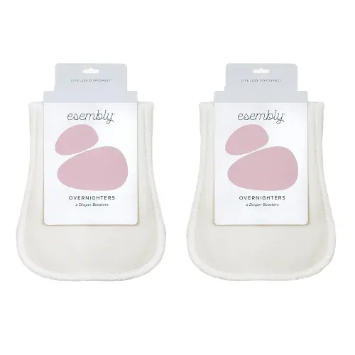 Esembly Overnighters – Organic Cotton Cloth Diaper Booster Inserts with Stay-Dry Fleece – Reusable Nighttime Absorbency Doublers for Heavy Wetters – One Size, Pack of 4