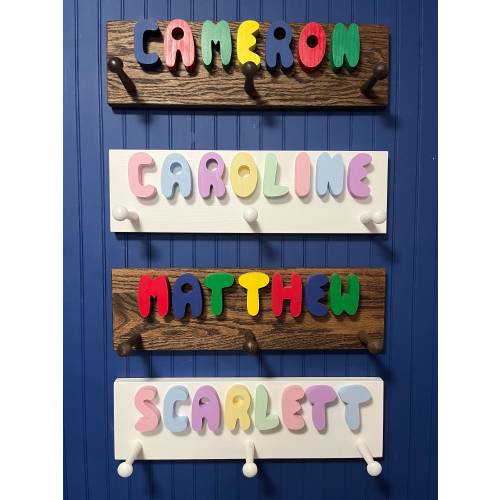 Check out our new items, Woodcrafts for children, name coat racks, stools,name puzzles, name plaque without pegs. ANY SINGLE NAME