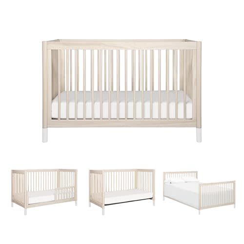 Babyletto Gelato 4-in-1 Convertible Baby Crib with Wooden Toddler Bed, Daybed & Full-Size Bed Conversion - GREENGUARD Gold Certified - 4 Adjustable Mattress Heights - Washed Natural & White