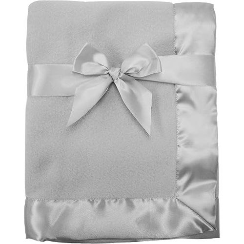 American Baby Company Fleece Blanket with Silk-Like Satin Trim, Soft, Warm & Cozy, Gray, 30" x 40" for Boys and Girls, Perfect for Baby Carrier, Stroller, Travel and Gifting