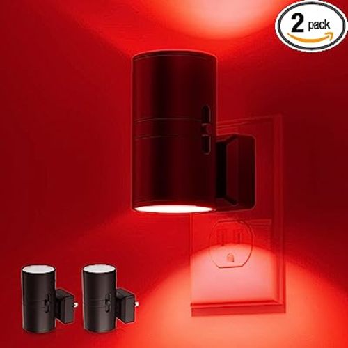 L LOHAS LED Red Night Light, Night Lights Plug into Wall, LED Night Lights with Light Sensor, Sleep Aid Red, Dimmable Night Light for Christmas, Holiday Decor, Hallway, Bedroom, 2 Pack