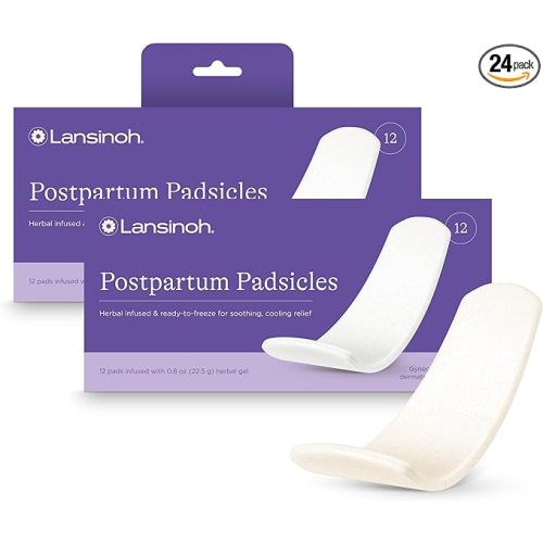 Lansinoh Postpartum Cooling Pads, Perineal Ice Packs, Witch Hazel Pads for Postpartum Care, Padsicles with Cooling and Comforting Aloe Vera,12 Count (Pack of 2)