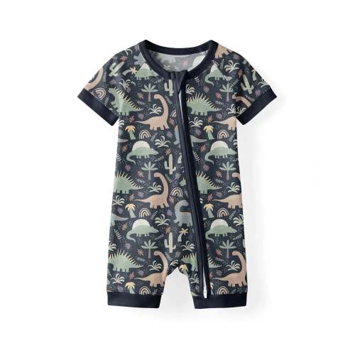Navy Jurassic Jungle Bamboo Shorty Zippered Romper