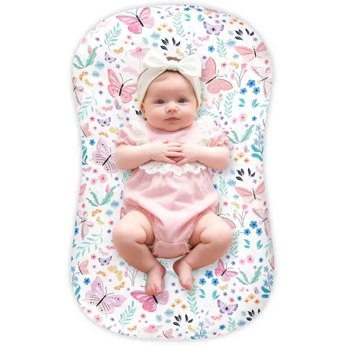 Baby Lounger Cover Grils Boys, Soft and Comfortable Newborn Lounger Cover, Breathable and Stretchy Infant Nest Slipcover, Compatible with Snuggle Me Newborn Lounger, Cover Only (Butterfly)