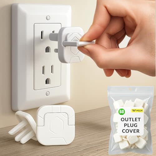 60 Pack Outlet Covers Baby Proofing with Pull Handle- Plug Covers Baby Proofing- White Baby Proof Outlet Covers 3 Prong Child Proof Outlet Cover- Shock Prevent Plug Protectors Baby Proof Plug Covers