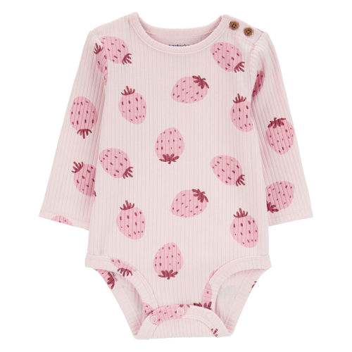 Baby Strawberry Ribbed Long-Sleeve Bodysuit