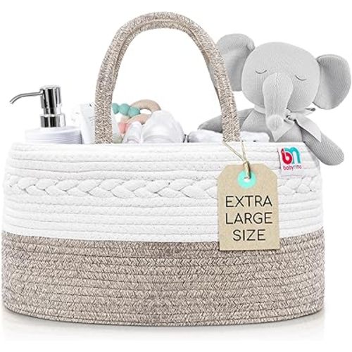 Rope Diaper Caddy - Storage for Baby and Toddler Items - Portable Cotton Organizer Easily Holds Diapers, Wipes, Clothing - Useful for Nursery, Bedroom (Beige, Extra Large)