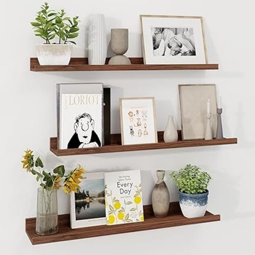 Axeman 30 Inch Floating Shelves | Walnut Picture Ledge Shelf Set of 3 | Rustic Wood Wall Shelves with Lip | 30" Walnut Picture Shelf for Wall with Ledge | Photo Shelves