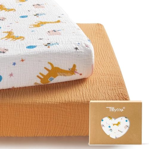 2 Pack Muslin Crib Sheets for Boys and Girls, 100% Cotton Fitted Crib Sheet for Toddler 52x28 Standard Crib Mattress, Circus Carnival