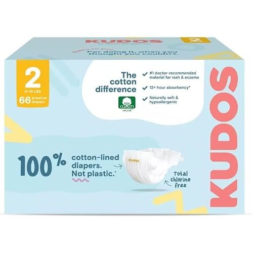 Kudos Chlorine Free Premium Diapers, Cotton-Lined, (Size 2, 66 Count)