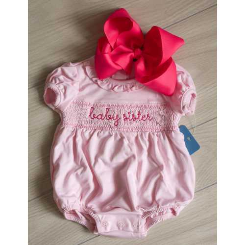 Pink Smocked Bubble - Coming Home Outfit - Pima Cotton - Baby sister - Monogram Set - Headband - Bow