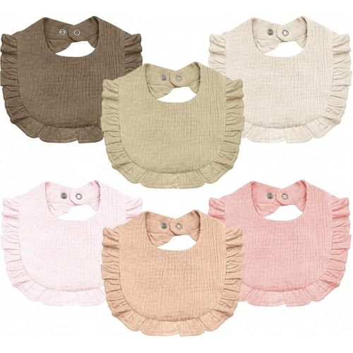 Baby Muslin Bibs,6 Pcs Drool Bandana Bibs for Baby Girl Drooling and Teething,Soft and Absorbent Cotton for Newborn