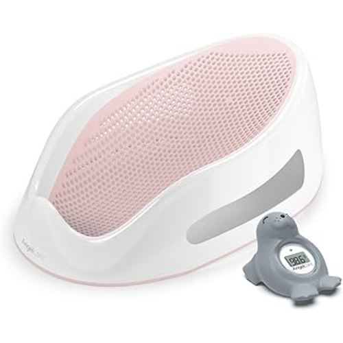 Angelcare Baby Pink Soft Touch Bath Support & Thermometer Bundle | Newborn Baby Bathtub 0-6 Months | Baby Registry Must-Have | Newborn Essentials for Safe & Comfortable Bath Time