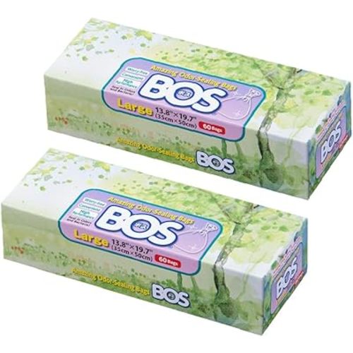 BOS Amazing Odor Sealing Disposable Bags for Diapers - Durable and Unscented (60 count, Pack of 2) (120 Bags Total)