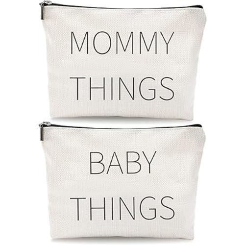 Mommy and Baby Canvas Pouch Set – 2pcs Zipper Organizer Bags for Diaper Bag, Travel, Hospital or Nursery Essentials, New Mom Gifts, Baby Shower Gifts for Mom to Be