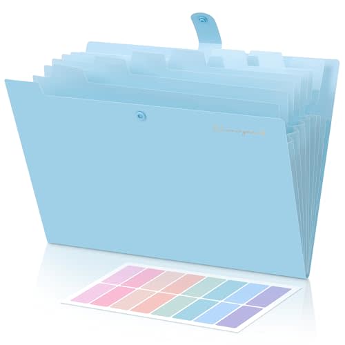 SKYDUE Expanding File Folder with 5 Pockets, Accordion File Organizer,Portable Receipt Paper Documents Organizer,Letter Size Filing Folder School Office Supplies,Lightblue