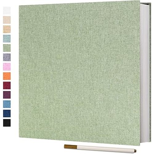 Vienrose Photo Album Self Adhesive 4x6 5x7 3x5 8x10 10x12 Scrapbook Album DIY Scrap Book with A Metallic Pen (13"x12.6" 60 Pages, Grassgreen)