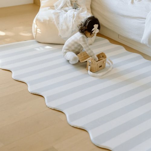 Padded Play Mat - Blue Checker & Sage Stripe (Wave Edition)