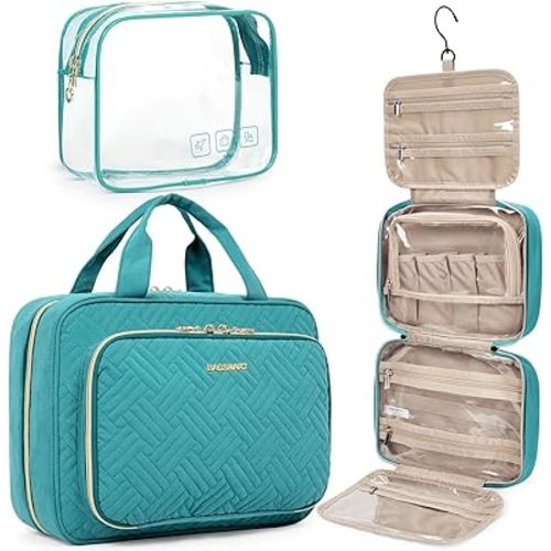 BAGSMART Toiletry Bag Hanging Travel Makeup Organizer with TSA Approved Transparent Cosmetic Bag Makeup Bag for Full Sized Toiletries, Medium-Blue