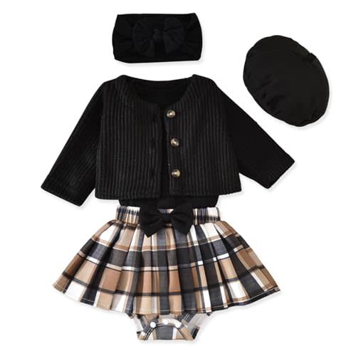 Aalizzwell Infant Baby Girl Fall Winter Skirt Outfit with Cardigan 5Pcs 0-18 Months