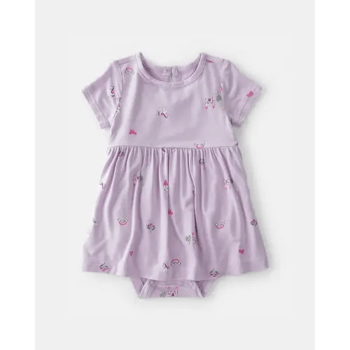 Baby Girl Fairytale Short-Sleeve PurelySoft Bodysuit Dress - Purple | Carter's