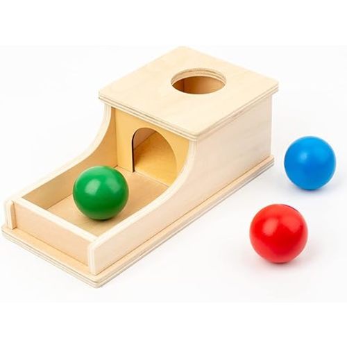 Busy edition Montessori Toys Object Permanence Box Soft Sound Wooden Baby Ball Drop Play for 6 Month 1 2 3 Year Old Toddlers Infant Early Age Toy (Red Green Blue)