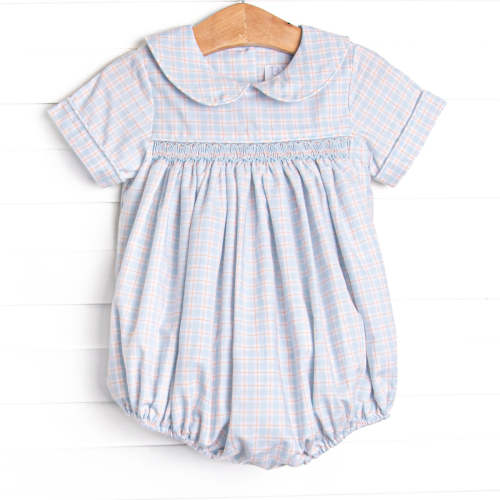 Bleu: Theodore Smocked Bubble, Blue Plaid – Stitchy Fish