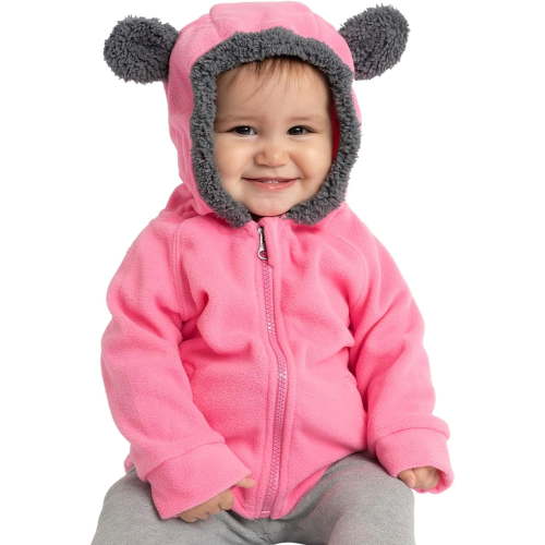 Cuddle Club Fleece Hoodie Jacket Winter Baby Clothes, Bear Pink 3-6 Mos