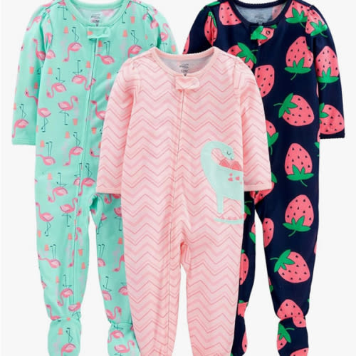 Simple Joys by Carter's Toddlers and Baby Girls' Loose-Fit Polyester Jersey Footed Pajamas, Pack of 3