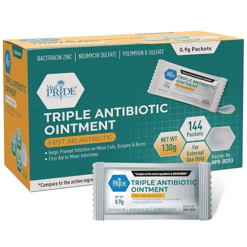MED PRIDE Triple Antibiotic Ointment Packets Bulk 144 X 0.9g, Individual Antibiotic Ointment Packets for Burns, Cuts, Wound Care