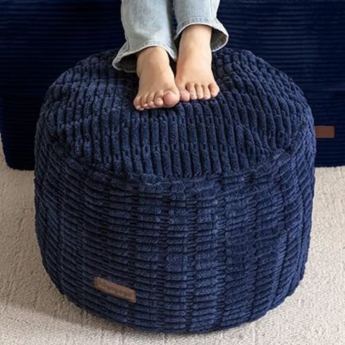 HIGOGOGO Pouf Ottoman Stuffed Round Modern Foam Filled Foot Rest Poufs for Living Room Chair Decorative 26 X 18 Inches Boho Relax Stool for Wedding Christmas Party, Navy Blue