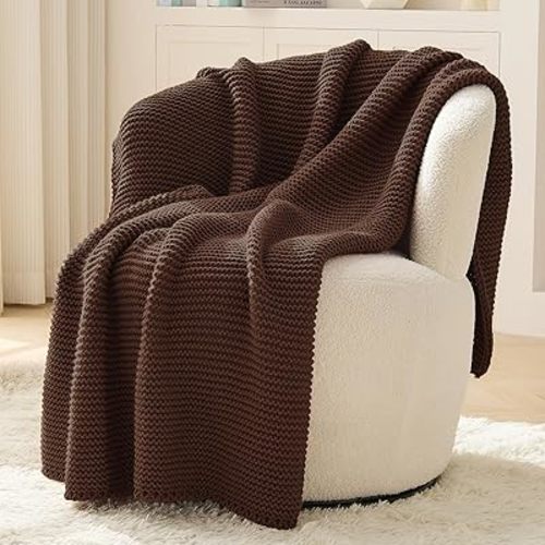 Dark Brown Throw Blanket for Couch, Brown Knit Throw Blanket, Soft Cozy Stretchy Reversible Garter Knitted Blankets for Bed, 50"x60", Dark Brown