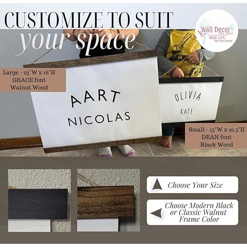 Name Signs Personalized Canvas - Canvas Banner Baby Name Sign - Hanging Flag Poster for Wall Decor - Personalized Nursery Name Sign with Wood, Unique Canvas Print Banner Ideal for Kids' Rooms