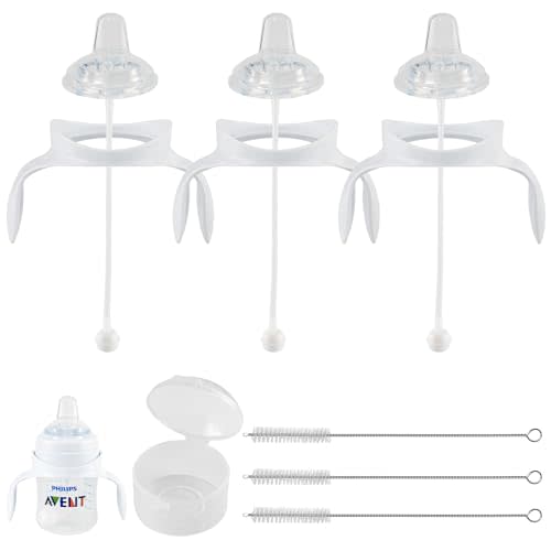 Sippy Cup Soft Conversion Kit for Philips Avent Anti-Colic Baby Bottle, Toddler Transition Kit with Silicone Sippy Spout Nipple, Weighted Straw, Bottle Handle, Cleaning Brush, 3-Pack